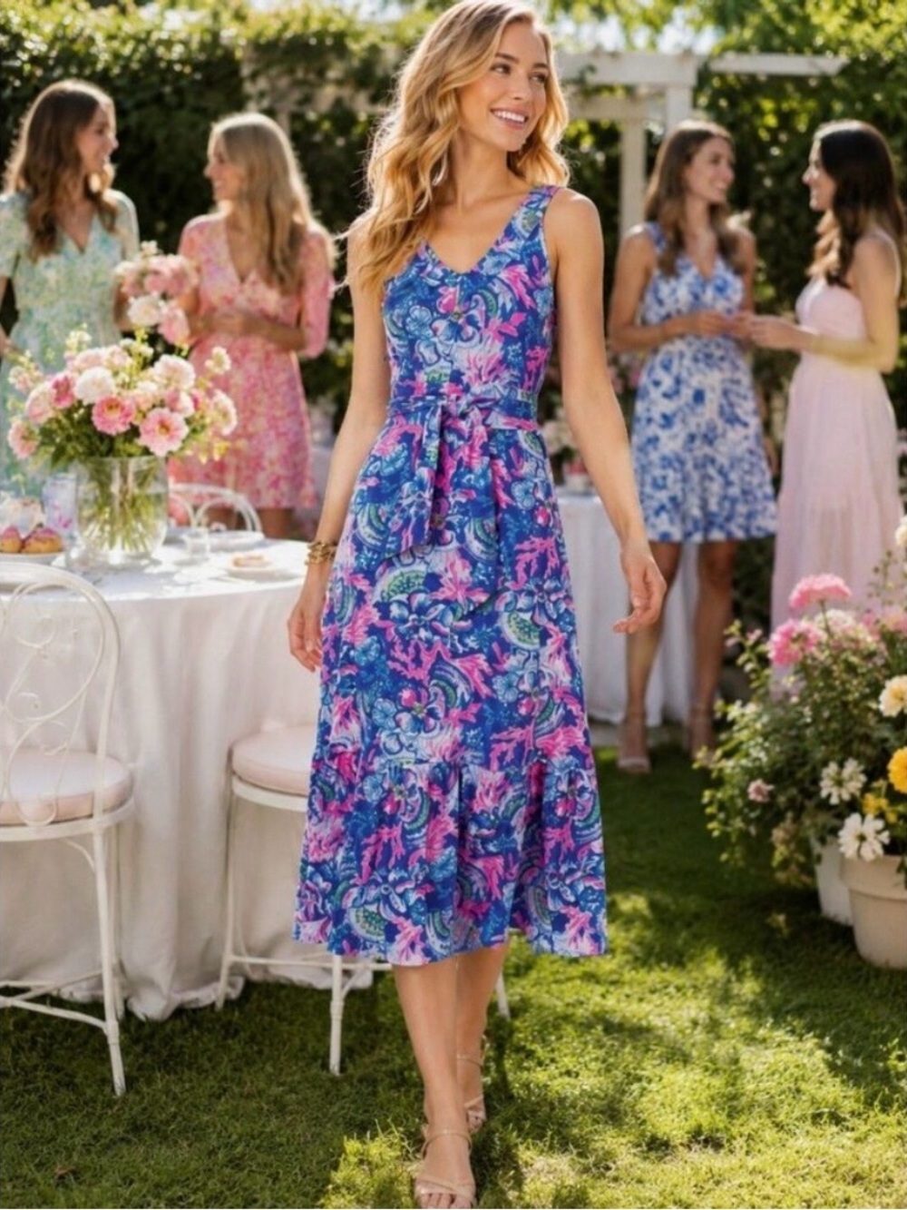 Lilly Pulitzer Madsen Midi Dress in Blue Tang Sitting Seaside Dress Size Medium